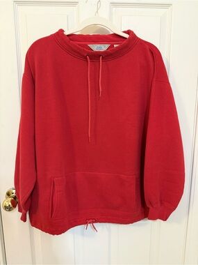 John Henry Red Pullover Crewneck Sweater with Drawstring